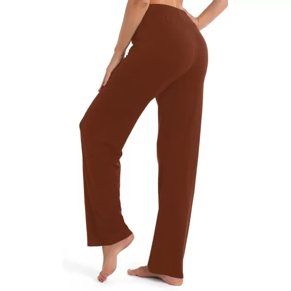 Urban CoCo Womens Straight Leg Long Pants Elastic High Waist Drawstring Casual Trousers with PocketsCaramel