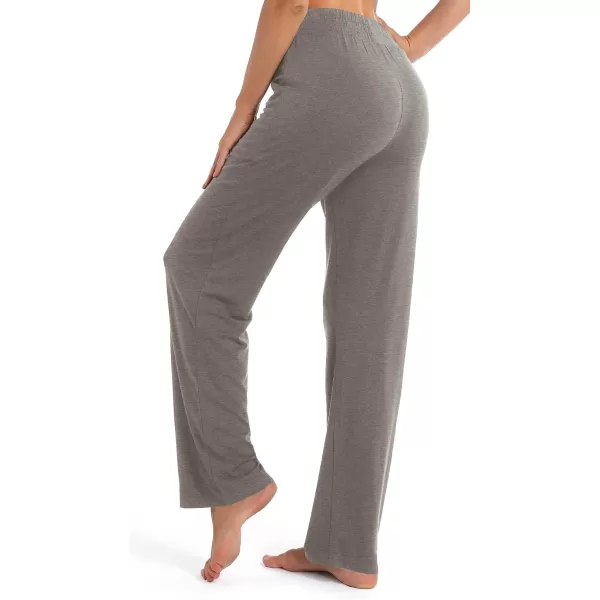 Urban CoCo Womens Straight Leg Long Pants Elastic High Waist Drawstring Casual Trousers with PocketsChocolate