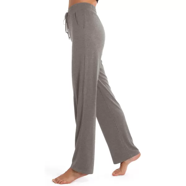 Urban CoCo Womens Straight Leg Long Pants Elastic High Waist Drawstring Casual Trousers with PocketsChocolate