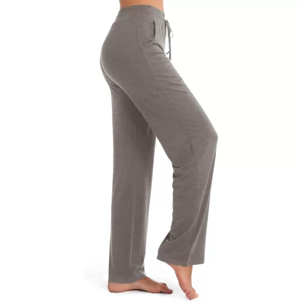 Urban CoCo Womens Straight Leg Long Pants Elastic High Waist Drawstring Casual Trousers with PocketsChocolate