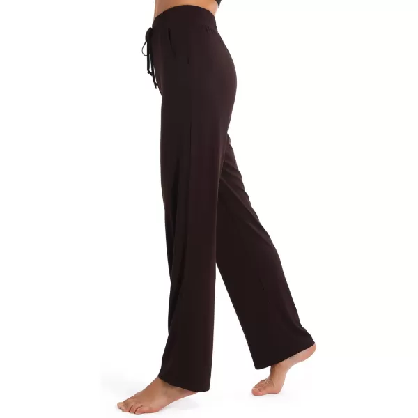 Urban CoCo Womens Straight Leg Long Pants Elastic High Waist Drawstring Casual Trousers with PocketsCoffee