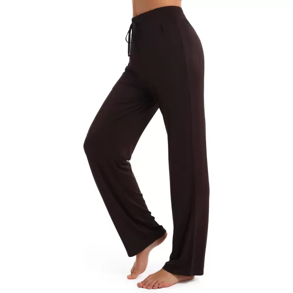 Urban CoCo Womens Straight Leg Long Pants Elastic High Waist Drawstring Casual Trousers with PocketsCoffee