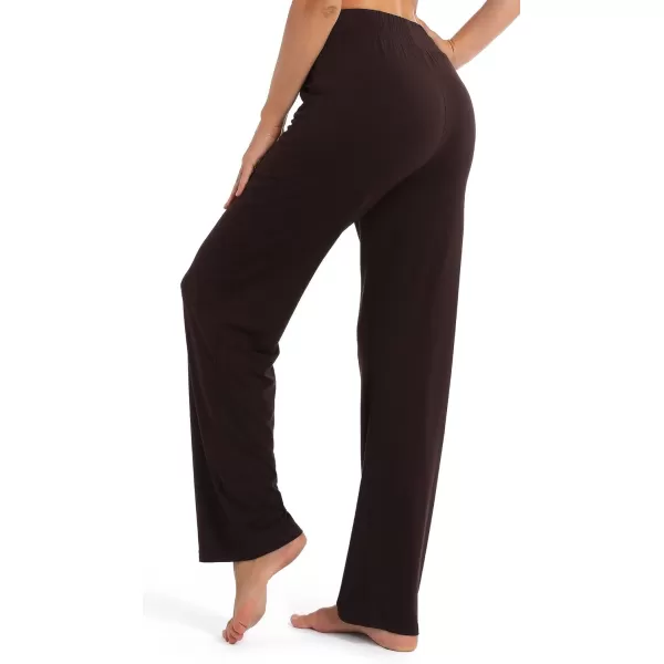 Urban CoCo Womens Straight Leg Long Pants Elastic High Waist Drawstring Casual Trousers with PocketsCoffee