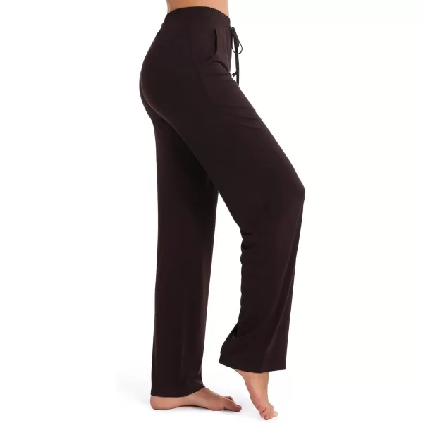 Urban CoCo Womens Straight Leg Long Pants Elastic High Waist Drawstring Casual Trousers with PocketsCoffee