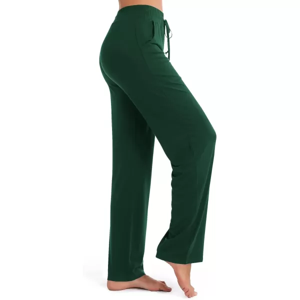 Urban CoCo Womens Straight Leg Long Pants Elastic High Waist Drawstring Casual Trousers with PocketsDark Green