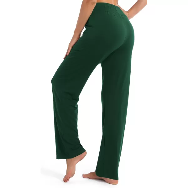 Urban CoCo Womens Straight Leg Long Pants Elastic High Waist Drawstring Casual Trousers with PocketsDark Green