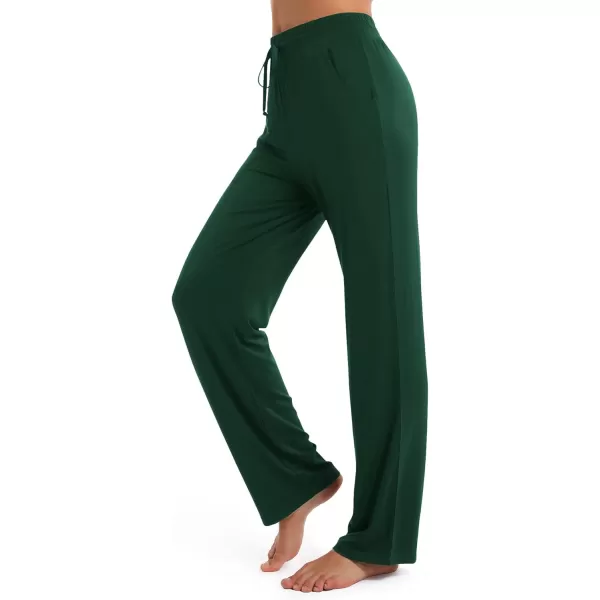 Urban CoCo Womens Straight Leg Long Pants Elastic High Waist Drawstring Casual Trousers with PocketsDark Green