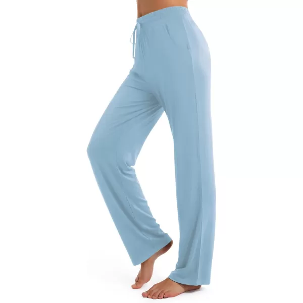 Urban CoCo Womens Straight Leg Long Pants Elastic High Waist Drawstring Casual Trousers with PocketsLight Blue