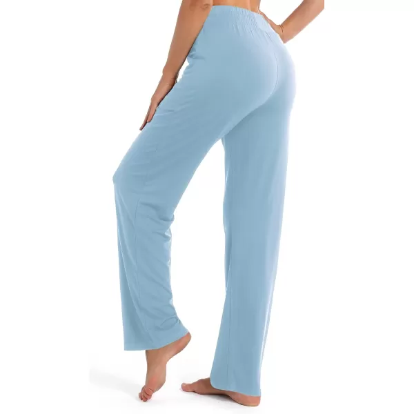 Urban CoCo Womens Straight Leg Long Pants Elastic High Waist Drawstring Casual Trousers with PocketsLight Blue
