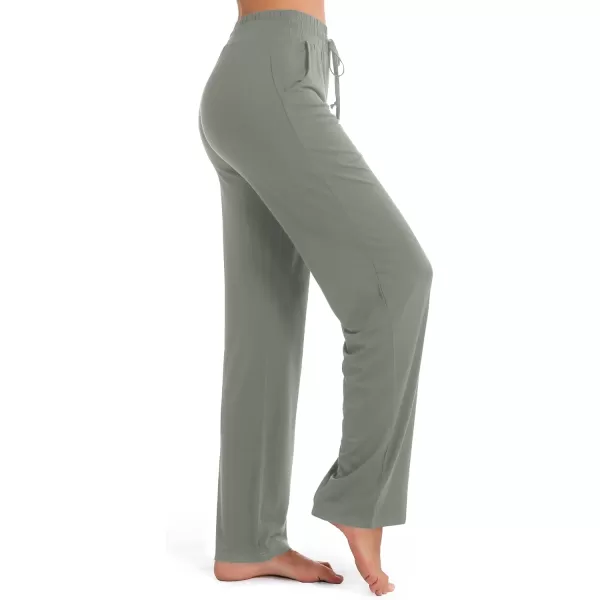 Urban CoCo Womens Straight Leg Long Pants Elastic High Waist Drawstring Casual Trousers with PocketsLight Grey