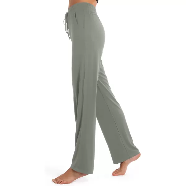 Urban CoCo Womens Straight Leg Long Pants Elastic High Waist Drawstring Casual Trousers with PocketsLight Grey