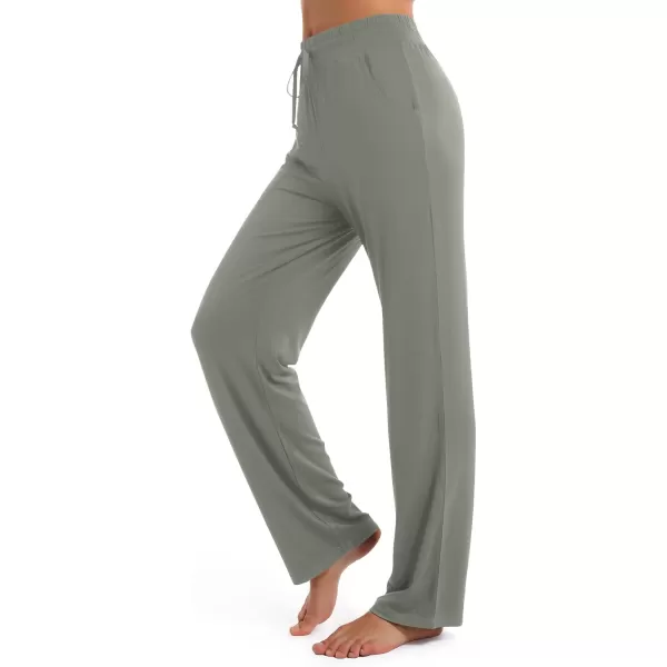 Urban CoCo Womens Straight Leg Long Pants Elastic High Waist Drawstring Casual Trousers with PocketsLight Grey