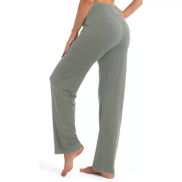 Urban CoCo Womens Straight Leg Long Pants Elastic High Waist Drawstring Casual Trousers with PocketsLight Grey