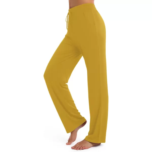 Urban CoCo Womens Straight Leg Long Pants Elastic High Waist Drawstring Casual Trousers with PocketsMustard