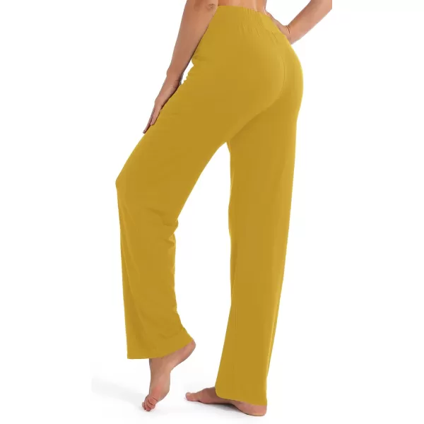 Urban CoCo Womens Straight Leg Long Pants Elastic High Waist Drawstring Casual Trousers with PocketsMustard