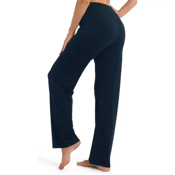 Urban CoCo Womens Straight Leg Long Pants Elastic High Waist Drawstring Casual Trousers with PocketsNavy Blue
