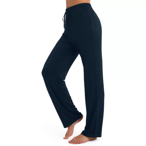 Urban CoCo Womens Straight Leg Long Pants Elastic High Waist Drawstring Casual Trousers with PocketsNavy Blue