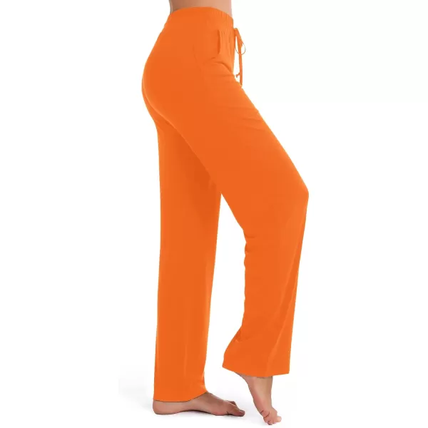 Urban CoCo Womens Straight Leg Long Pants Elastic High Waist Drawstring Casual Trousers with PocketsOrange