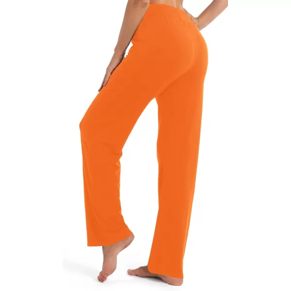 Urban CoCo Womens Straight Leg Long Pants Elastic High Waist Drawstring Casual Trousers with PocketsOrange