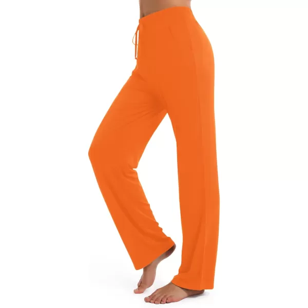 Urban CoCo Womens Straight Leg Long Pants Elastic High Waist Drawstring Casual Trousers with PocketsOrange