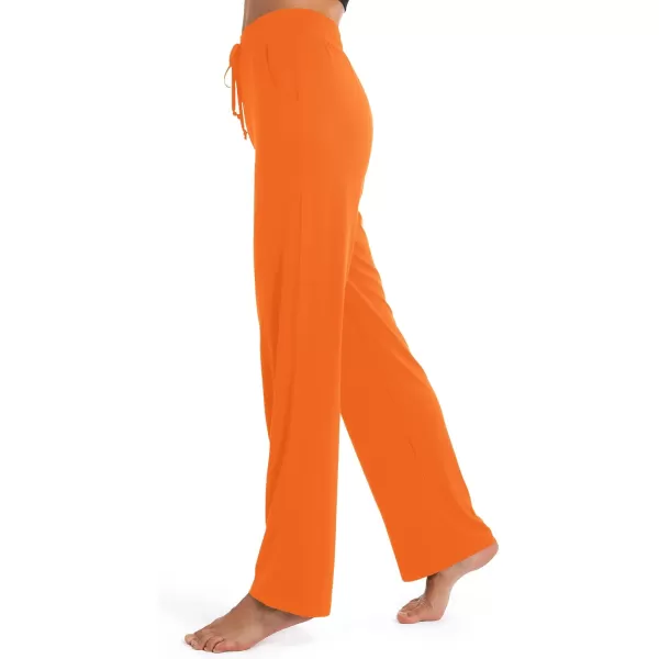 Urban CoCo Womens Straight Leg Long Pants Elastic High Waist Drawstring Casual Trousers with PocketsOrange