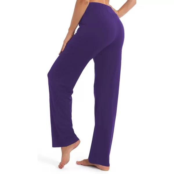 Urban CoCo Womens Straight Leg Long Pants Elastic High Waist Drawstring Casual Trousers with PocketsPurple