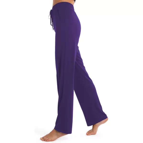 Urban CoCo Womens Straight Leg Long Pants Elastic High Waist Drawstring Casual Trousers with PocketsPurple