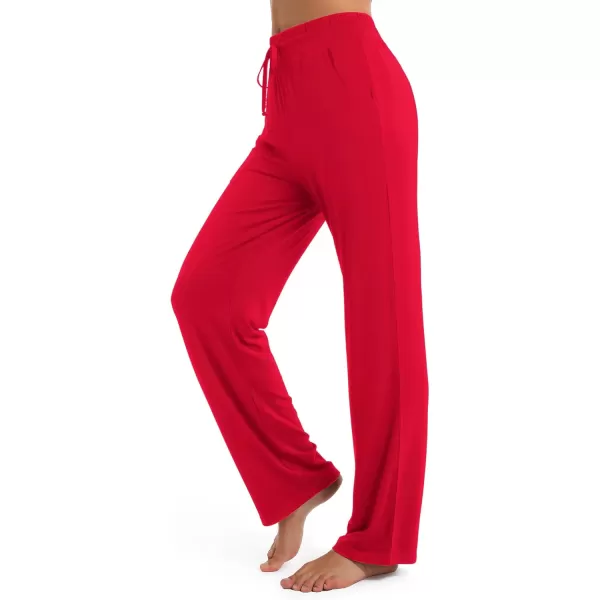 Urban CoCo Womens Straight Leg Long Pants Elastic High Waist Drawstring Casual Trousers with PocketsRed