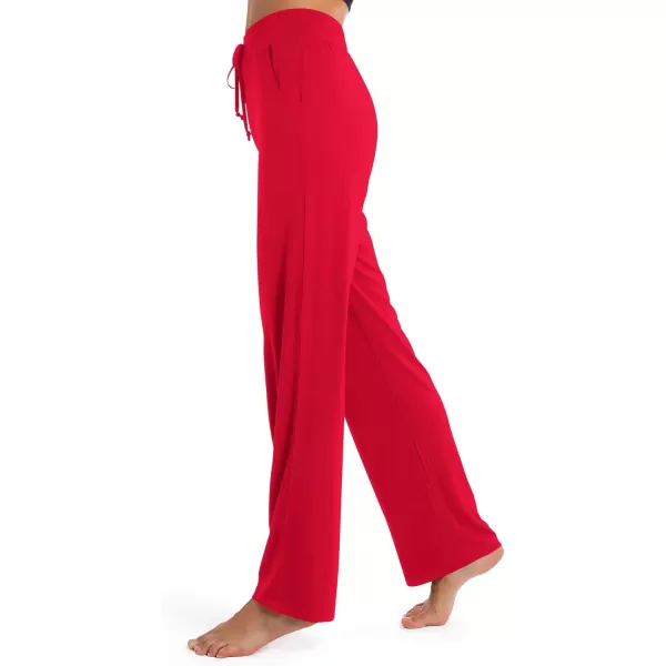 Urban CoCo Womens Straight Leg Long Pants Elastic High Waist Drawstring Casual Trousers with PocketsRed