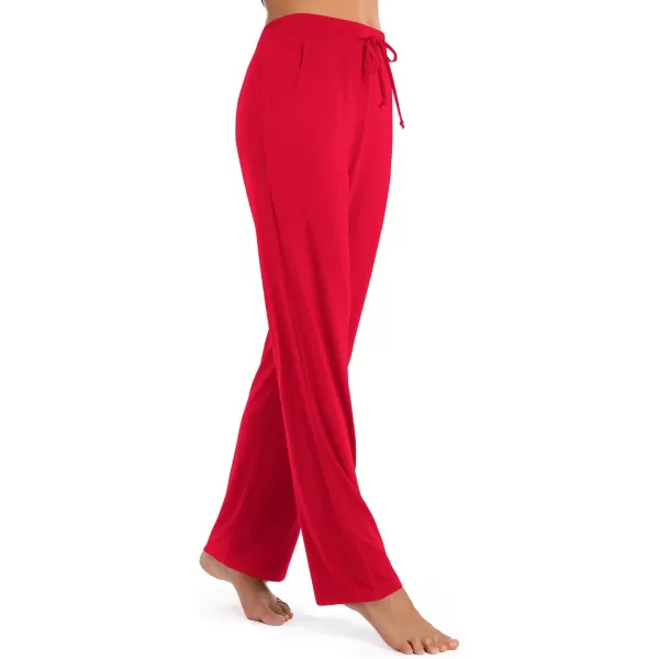 Urban CoCo Womens Straight Leg Long Pants Elastic High Waist Drawstring Casual Trousers with PocketsRed