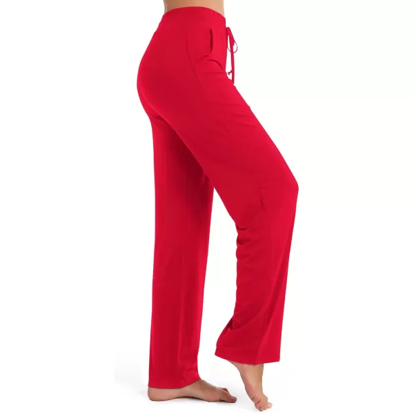 Urban CoCo Womens Straight Leg Long Pants Elastic High Waist Drawstring Casual Trousers with PocketsRed