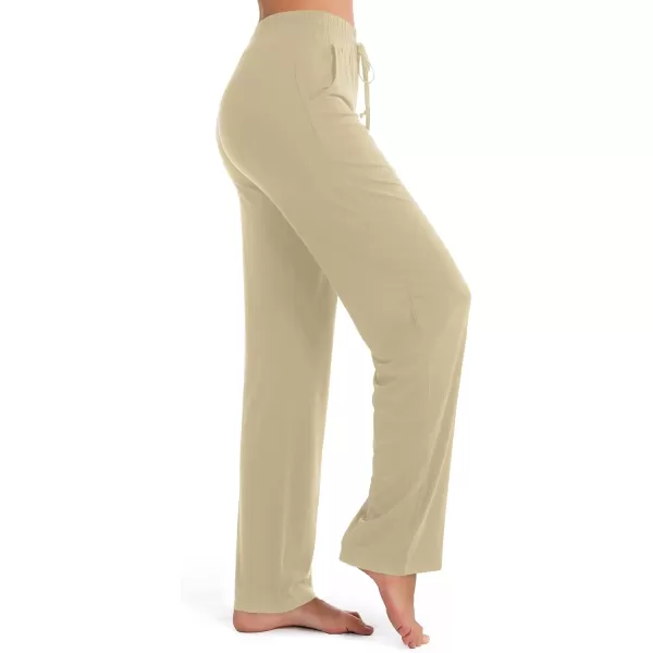 Urban CoCo Womens Straight Leg Long Pants Elastic High Waist Drawstring Casual Trousers with PocketsSilver Mink