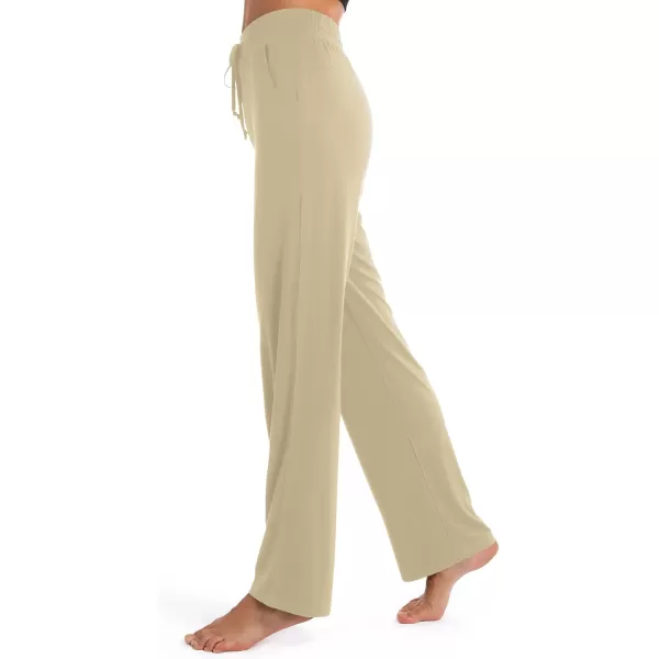 Urban CoCo Womens Straight Leg Long Pants Elastic High Waist Drawstring Casual Trousers with PocketsSilver Mink