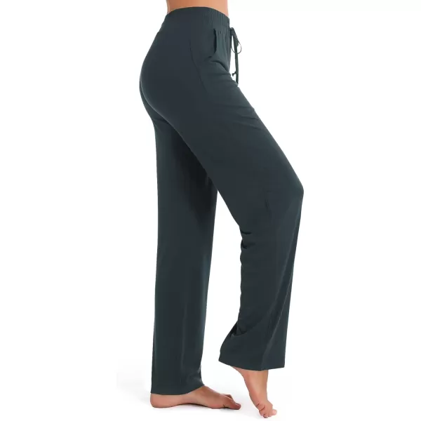 Urban CoCo Womens Straight Leg Long Pants Elastic High Waist Drawstring Casual Trousers with PocketsSlate