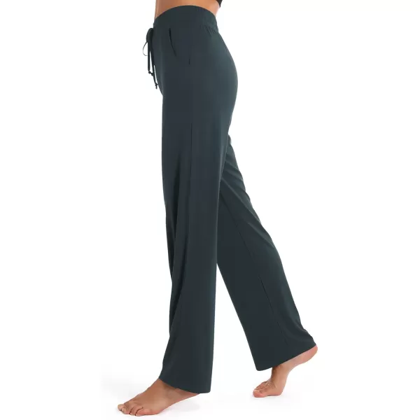 Urban CoCo Womens Straight Leg Long Pants Elastic High Waist Drawstring Casual Trousers with PocketsSlate