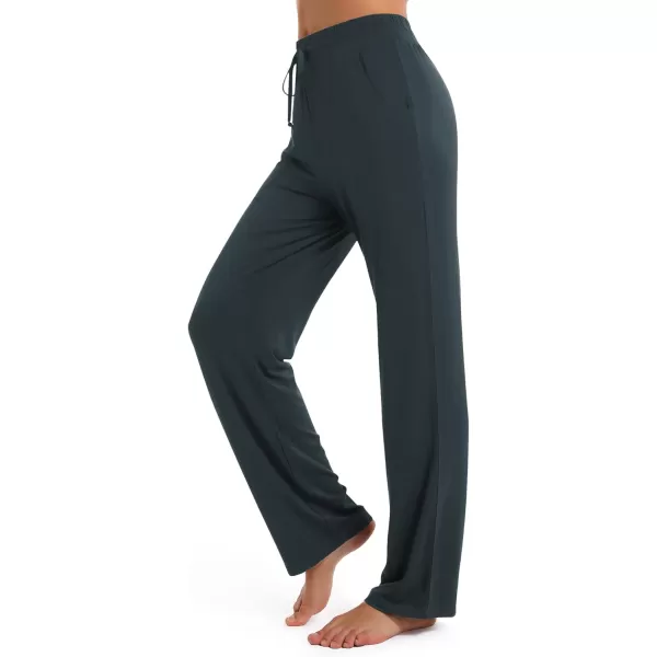 Urban CoCo Womens Straight Leg Long Pants Elastic High Waist Drawstring Casual Trousers with PocketsSlate