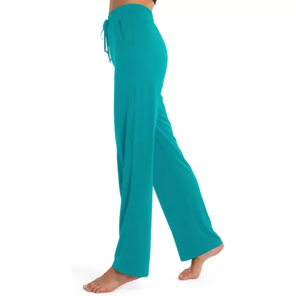Urban CoCo Womens Straight Leg Long Pants Elastic High Waist Drawstring Casual Trousers with PocketsTeal