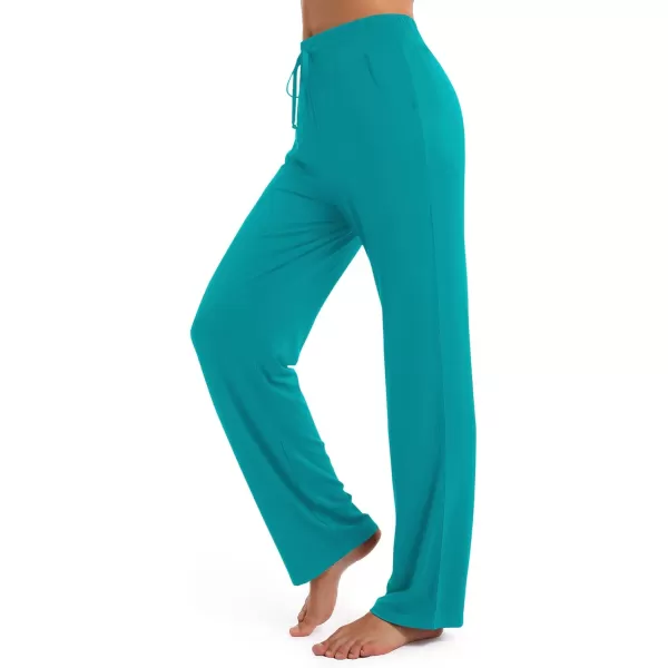 Urban CoCo Womens Straight Leg Long Pants Elastic High Waist Drawstring Casual Trousers with PocketsTeal