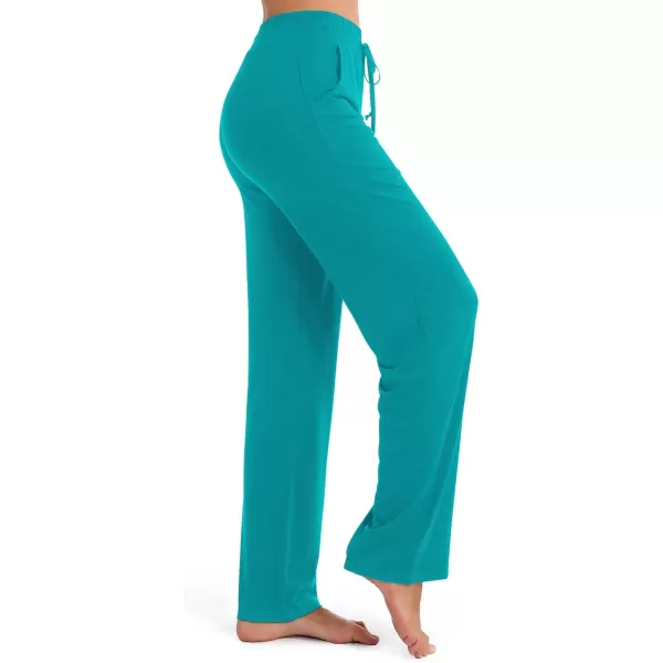Urban CoCo Womens Straight Leg Long Pants Elastic High Waist Drawstring Casual Trousers with PocketsTeal