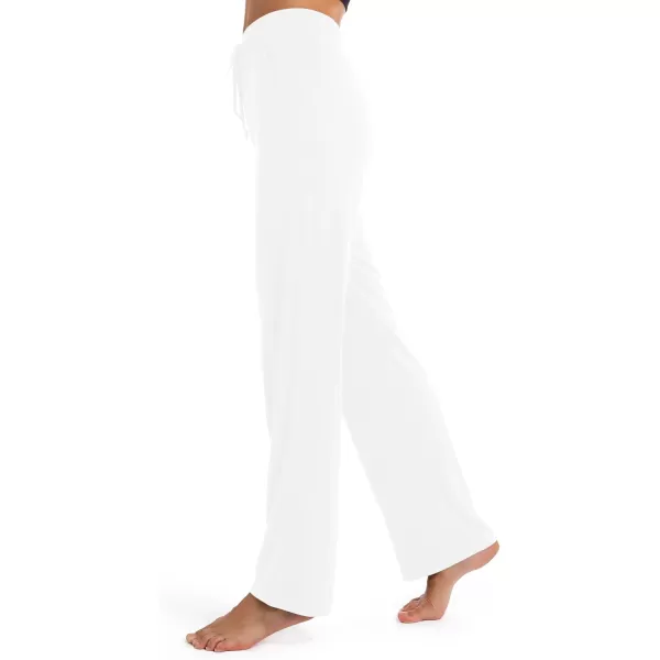 Urban CoCo Womens Straight Leg Long Pants Elastic High Waist Drawstring Casual Trousers with PocketsWhite