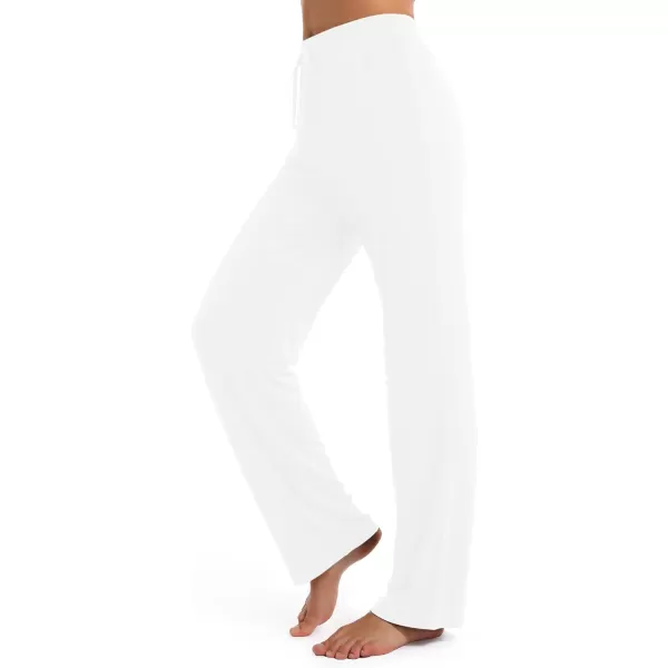 Urban CoCo Womens Straight Leg Long Pants Elastic High Waist Drawstring Casual Trousers with PocketsWhite