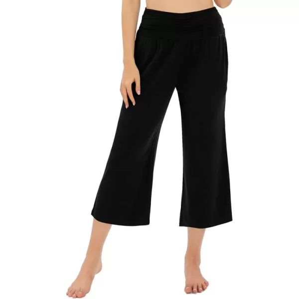 Urban CoCo Womens Comfy Yoga Capri Pants Casual Wide Leg Sweatpants High Waist Stretch Cropped PantsBlack