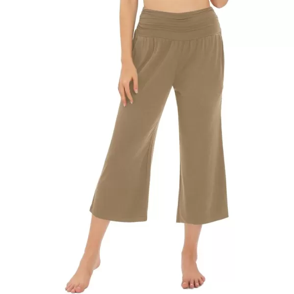 Urban CoCo Womens Comfy Yoga Capri Pants Casual Wide Leg Sweatpants High Waist Stretch Cropped PantsCamel