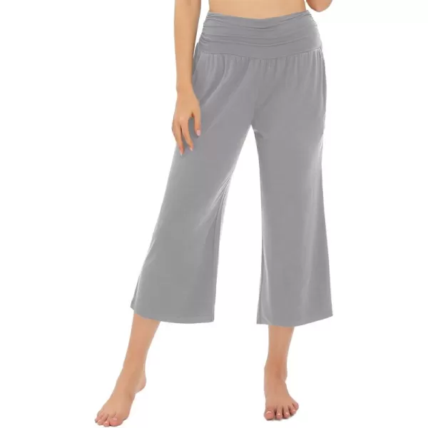 Urban CoCo Womens Comfy Yoga Capri Pants Casual Wide Leg Sweatpants High Waist Stretch Cropped PantsLight Grey
