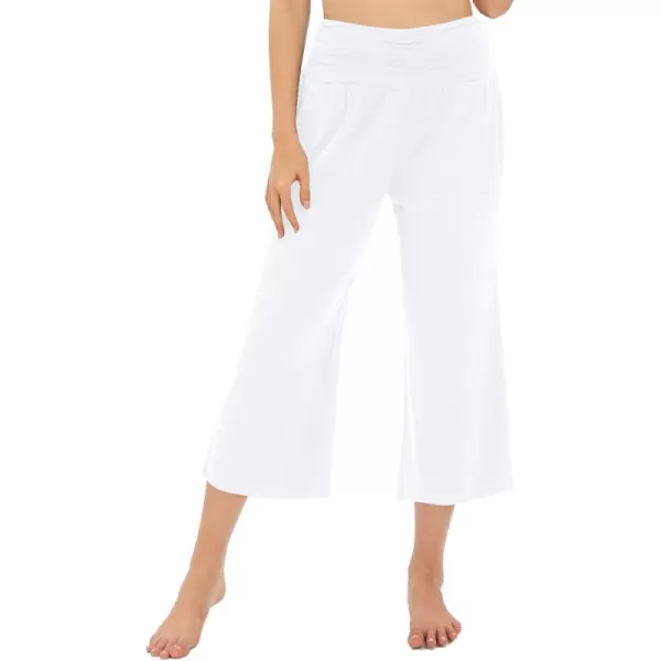 Urban CoCo Womens Comfy Yoga Capri Pants Casual Wide Leg Sweatpants High Waist Stretch Cropped PantsWhite