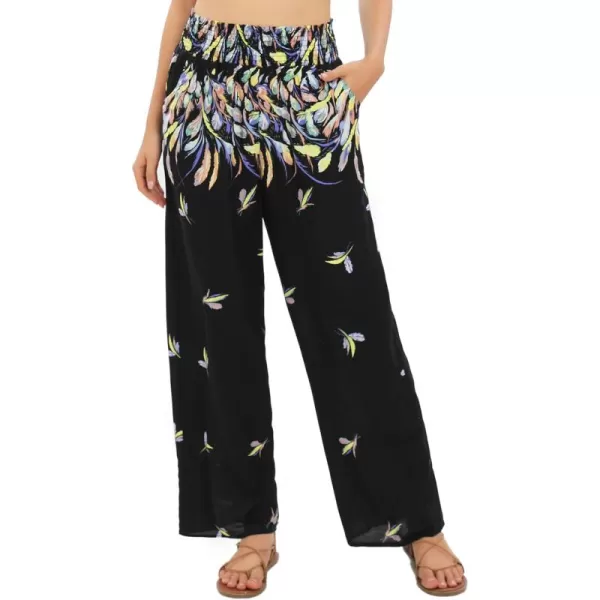 Urban CoCo Womens Elastic High Waist Boho Floral Print Pants Palazzo Wide Leg Lounge Pants1
