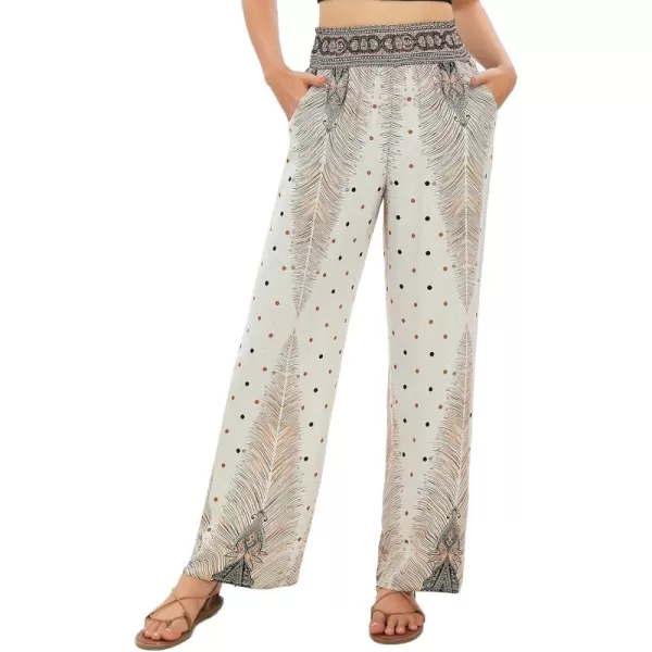 Urban CoCo Womens Elastic High Waist Boho Floral Print Pants Palazzo Wide Leg Lounge Pants3
