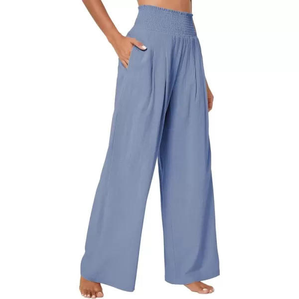 Urban CoCo Womens Elastic High Waist Light Weight Loose Casual Wide Leg Trousers Long Pants with PocketBlue