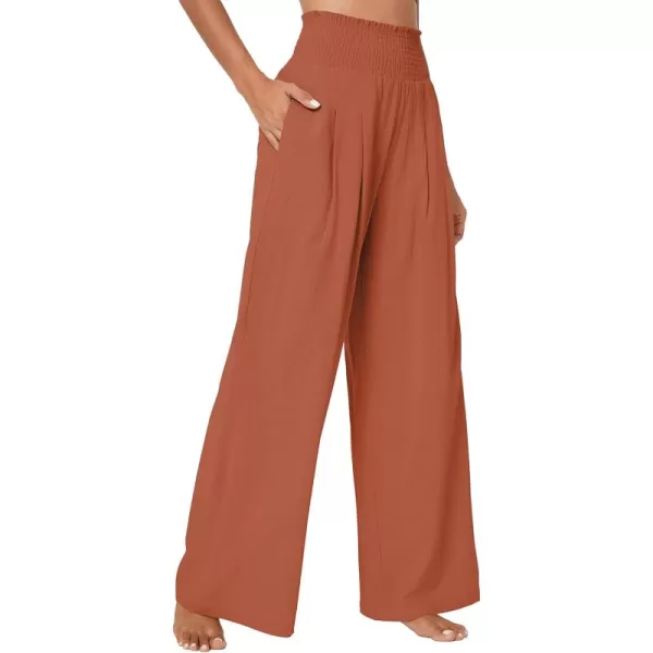 Urban CoCo Womens Elastic High Waist Light Weight Loose Casual Wide Leg Trousers Long Pants with PocketCaramel