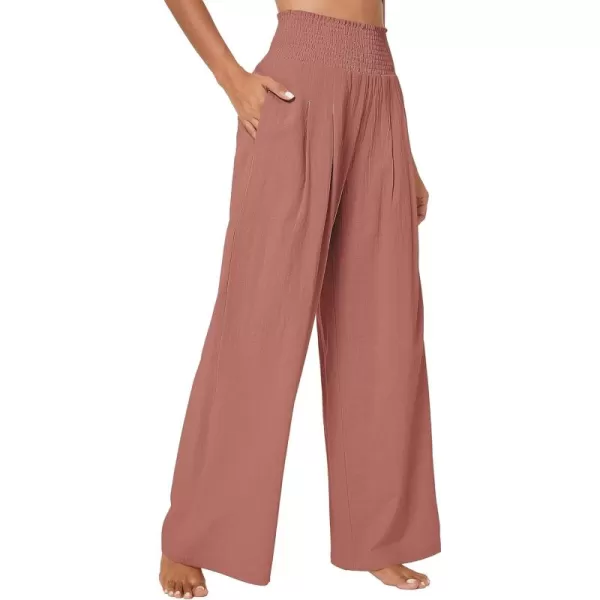 Urban CoCo Womens Elastic High Waist Light Weight Loose Casual Wide Leg Trousers Long Pants with PocketDusty Rose